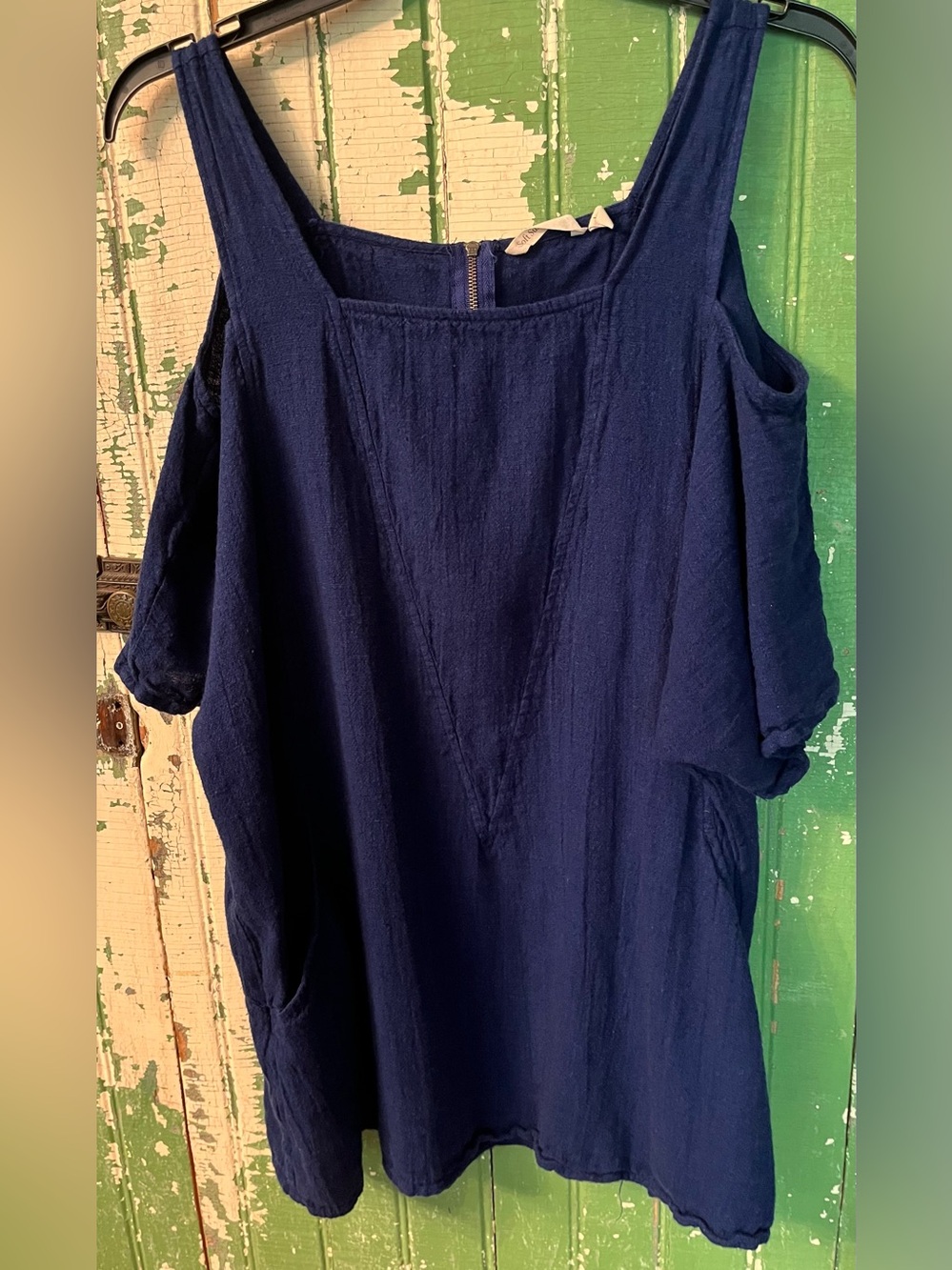 Soft Surroundings Linen  Top Deep blue Sexy Shoulders Size Large